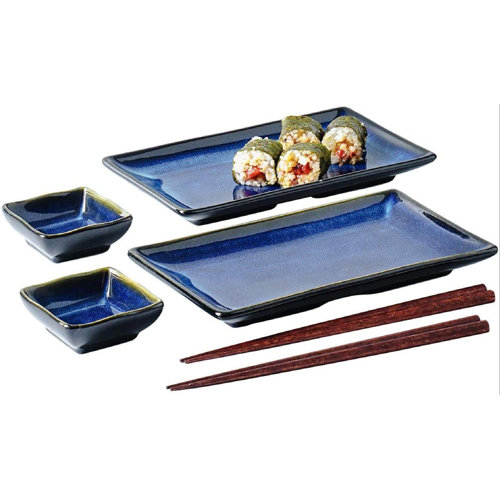 GoodDogHousehold Ceramic Sushi Serving Tray Sets 2, 6 Pieces Japanese Style Porcelain Sushi
